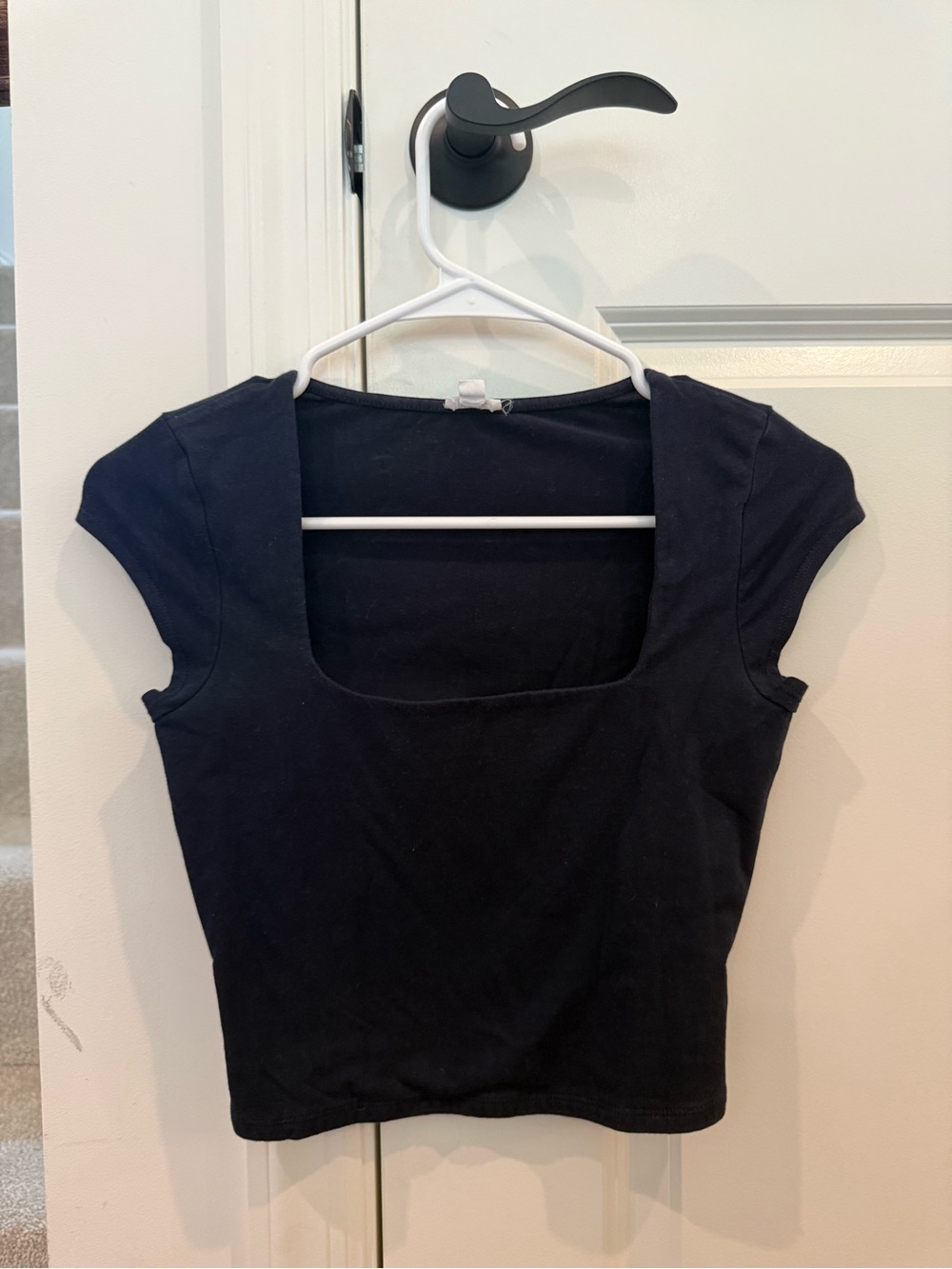 Garage Black Square-Neck Cap Sleeve Crop Top